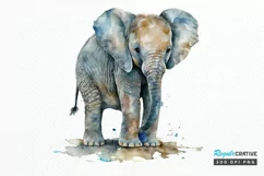 Watercolor Baby Elephant PNG Clipart Product Image 1