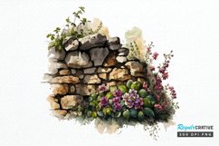 Watercolor Floral Stone Wall PNG Clipart Product Image 1