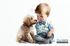 Watercolor Cute Baby Boy and Dog PNG Clipart Product Image 1