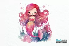 Watercolor Cute Pink Mermaid PNG Clipart Product Image 1