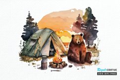 Watercolor Bear Camping at Sunset PNG Clipart Product Image 1