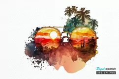 Watercolor Vintage Sunglasses Sunset PNG Clipart Product Image 1