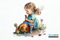Watercolor Little Girl and Snails PNG Clipart Product Image 1