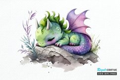 Watercolor Cute Baby Dragon Sleeping PNG Clipart Product Image 1
