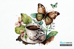 Watercolor Spring Coffee Butterfly PNG Clipart Product Image 1