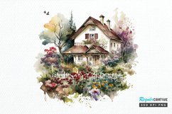 Watercolor House in Flower Garden PNG Clipart Product Image 1