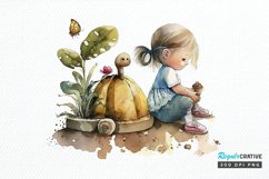 Watercolor Little Girl and Snails PNG Clipart Product Image 1