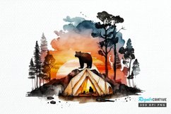 Watercolor Bear Camping at Sunset PNG Clipart Product Image 1