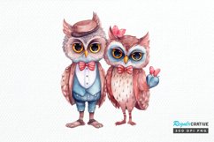 Watercolor Cute Couple Owl PNG Clipart Product Image 1