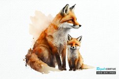 Watercolor Mom and Baby Fox PNG Clipart Product Image 1
