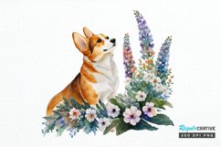 Watercolor Cute Corgi and Flowers PNG Clipart Product Image 1