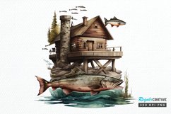 Watercolor Fishing Lodge PNG Clipart Product Image 1