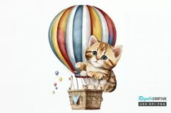 Watercolor Cute Kitten with Air Balloon PNG Clipart Product Image 1