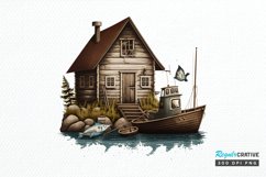 Watercolor Fishing Lodge PNG Clipart Product Image 1