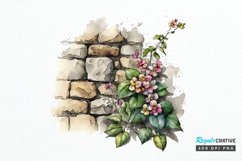Watercolor Floral Stone Wall PNG Clipart Product Image 1