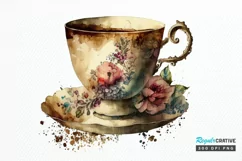 Watercolor Vintage Coffee Cup PNG Clipart Product Image 1