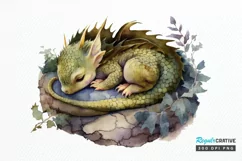 Watercolor Cute Baby Dragon Sleeping PNG Clipart Product Image 1