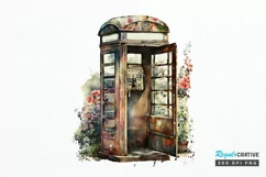 Watercolor Vintage Public Telephone Booth PNG Clipart Product Image 1