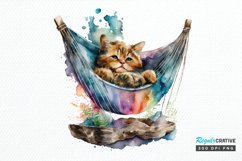 Watercolor Cute Cat in a Hammock PNG Clipart Product Image 1