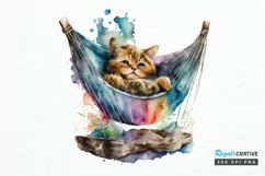Watercolor Cute Cat in a Hammock PNG Clipart Product Image 1