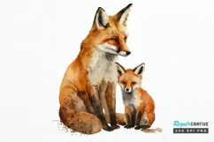 Watercolor Mom and Baby Fox PNG Clipart Product Image 1