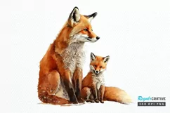 Watercolor Mom and Baby Fox PNG Clipart Product Image 1