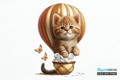 Watercolor Cute Kitten with Air Balloon PNG Clipart Product Image 1