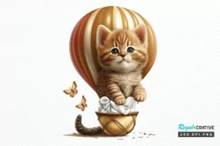 Watercolor Cute Kitten with Air Balloon PNG Clipart Product Image 1