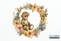 Watercolor Baby Monkey Flower Wreath PNG Clipart Product Image 1