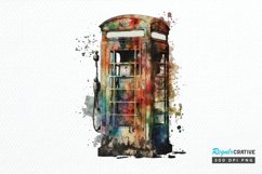 Watercolor Vintage Public Telephone Booth PNG Clipart Product Image 1