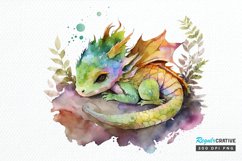 Watercolor Cute Baby Dragon Sleeping PNG Clipart Product Image 1