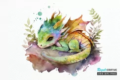 Watercolor Cute Baby Dragon Sleeping PNG Clipart Product Image 1