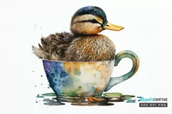 Watercolor Cute Mallard with a Cup PNG Clipart Product Image 1