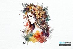 Watercolor Floral Boho Girl PNG Clipart Product Image 1
