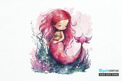 Watercolor Cute Pink Mermaid PNG Clipart Product Image 1