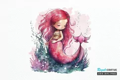 Watercolor Cute Pink Mermaid PNG Clipart Product Image 1