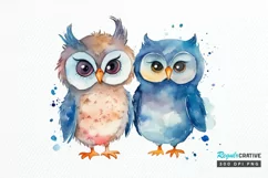 Watercolor Cute Couple Owl PNG Clipart Product Image 1