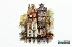 Watercolor Amsterdam Canal House PNG Clipart Product Image 1