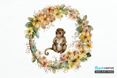 Watercolor Baby Monkey Flower Wreath PNG Clipart Product Image 1