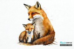 Watercolor Mom and Baby Fox PNG Clipart Product Image 1