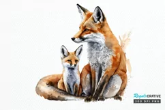 Watercolor Mom and Baby Fox PNG Clipart Product Image 1