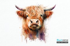 Watercolor Cute Highland Cow PNG Clipart Product Image 1