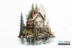 Watercolor Fishing Lodge PNG Clipart Product Image 1