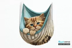 Watercolor Cute Cat in a Hammock PNG Clipart Product Image 1