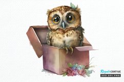 Watercolor Cute Owl Girl in Gift Box PNG Clipart Product Image 1