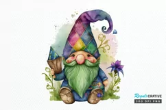 Watercolor Cute Gnome Mardi Gras PNG Clipart Product Image 1