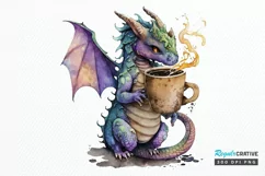 Watercolor Cute Dragon Drinking Coffee PNG Clipart Product Image 2