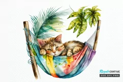 Watercolor Cute Cat in a Hammock PNG Clipart Product Image 1