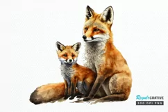 Watercolor Mom and Baby Fox PNG Clipart Product Image 1