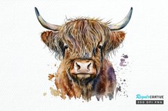 Watercolor Cute Highland Cow PNG Clipart Product Image 1